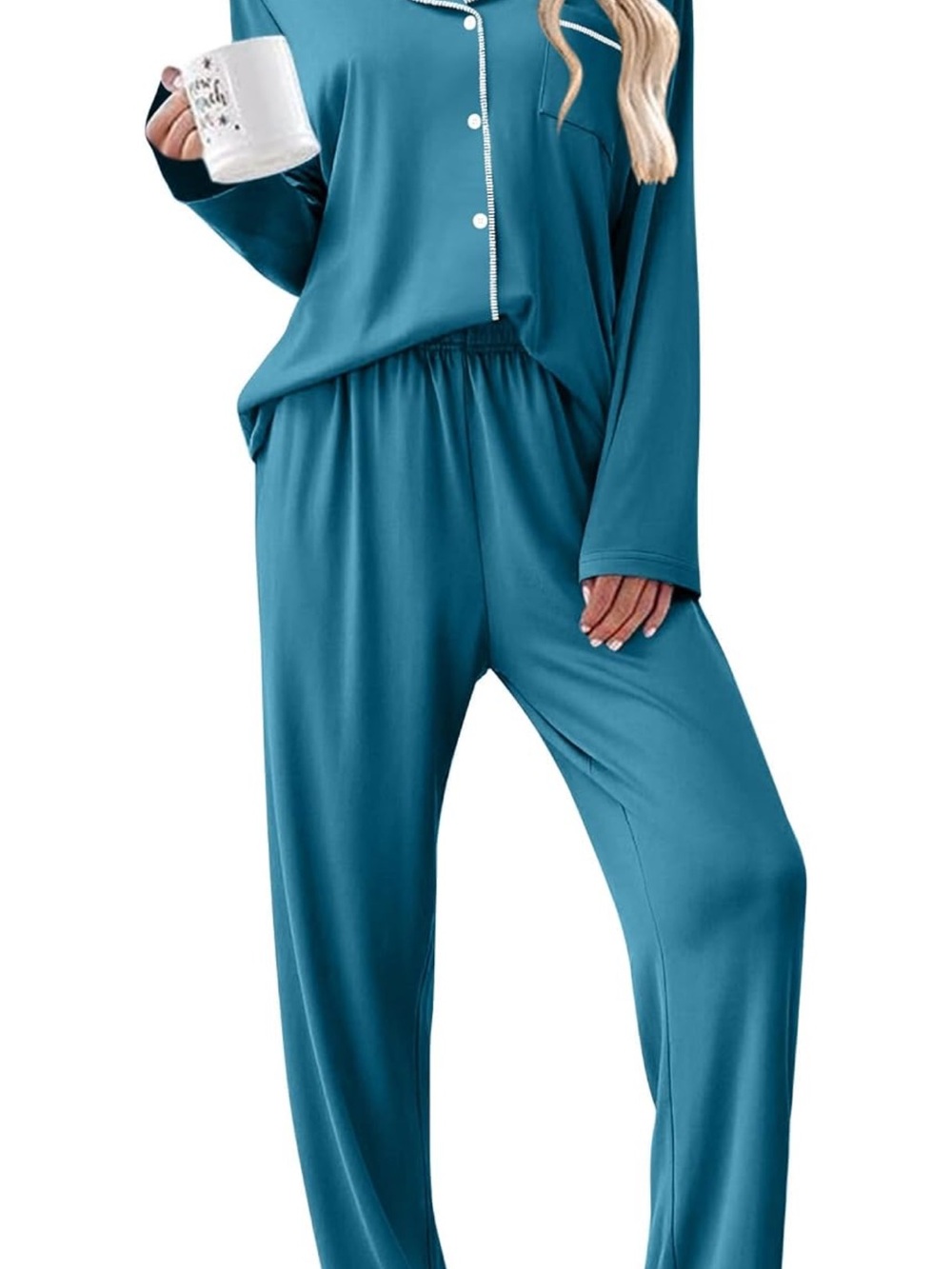 Cozy Teal Button-Front Pajama Set - Women’s Relaxed Sleepwear